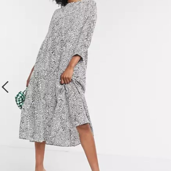 Asos midi smock dress in mono spot print - Picture 6 of 7